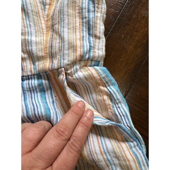 Reformation Island Linen Romper in Marbella Striped White Blue Orange Smocking 2 - Picture 8 of 10